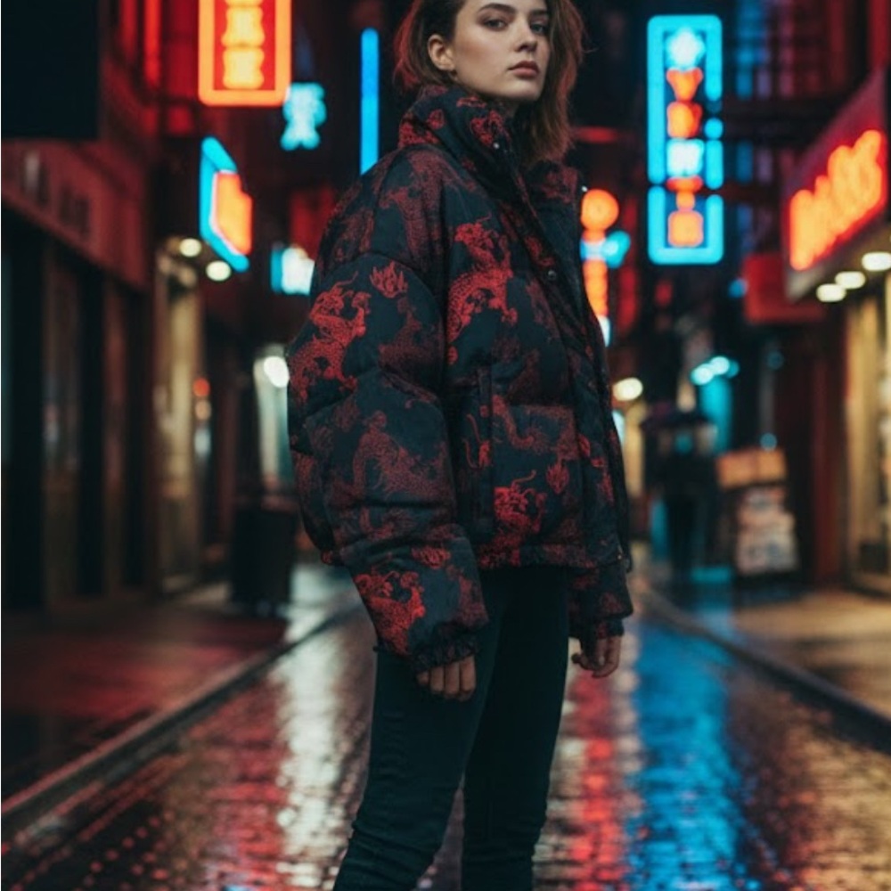 XL Red and Black Women's puffer Jacket